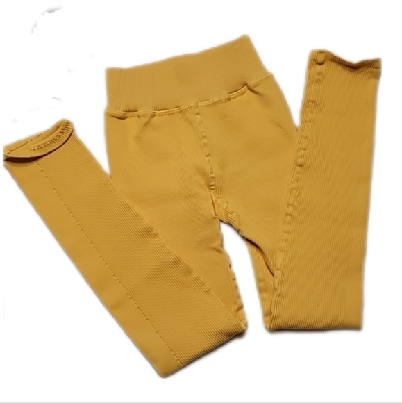 FP Movement by Free People Happiness Runs 7/8 Length Ribbed Leggings Yellow XS - Picture 1 of 14